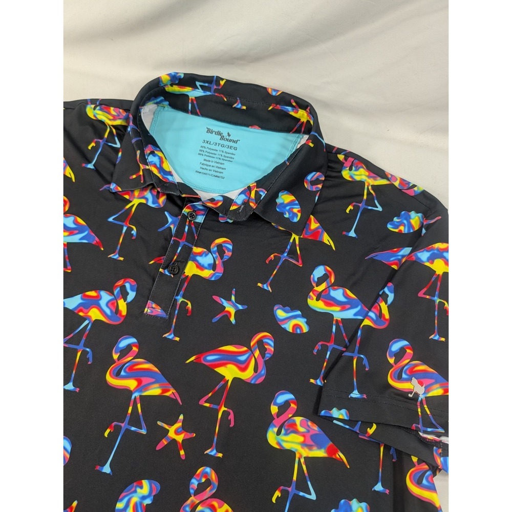 Birdie Bound Mens 3XL Golf Shirt All Over Print Black UPF Performance Stretch